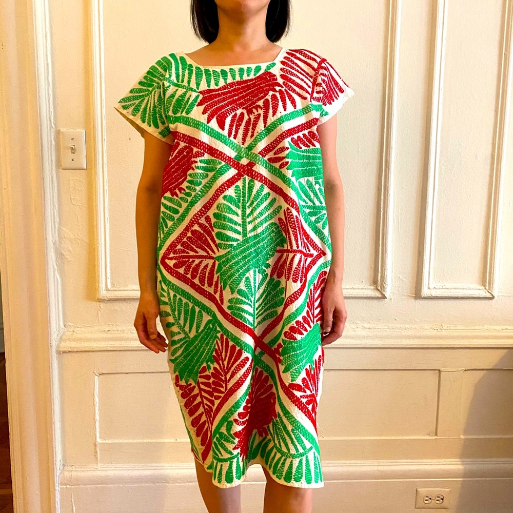 Mexican cotton dress red green